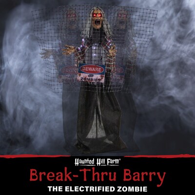 Haunted Hill Farm Life-Size Animatronic Zombie with Electric Fence (HHMAN-5FLSA)