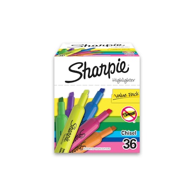 Sharpie Tank Highlighter, Chisel Tip, Assorted, 36/Pack (2133496)