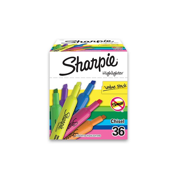 Sharpie Tank Highlighter, Chisel Tip, Assorted, 36/Pack (2133496)