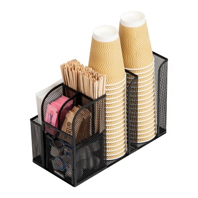 Mind Reader 3-Tier 11-Compartment Metal Cup and Condiment Countertop Organizer, Black (MESHCAD-BLK)