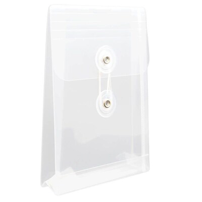 JAM Paper Premium Plastic Filing Envelope with Button & String Closure, 4 1/4" x 6 1/4", Clear, 3/Pack (473B1CLX3)