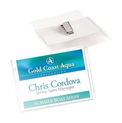 Avery Heavy Duty Clip Style Name Badge Holders, 3" x 4", Clear Landscape Holders, 100/Box (2923)