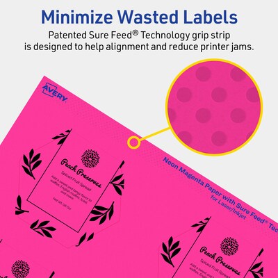 Avery Hexagon Laser/Inkjet Multipurpose Labels, 2-1/2" x 2-57/64", Neon Magenta (120/Pack)