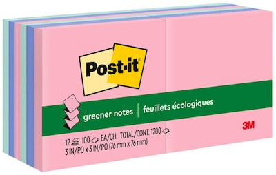 Post-it Recycled Pop-up Notes, 3 x 3, Sweet Sprinkles Collection, 100 Sheet/Pad, 12 Pads/Pack (R33