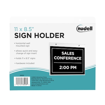 NuDell Indoor Wall Sign Holder, 11" x 8.5", Clear (38008)