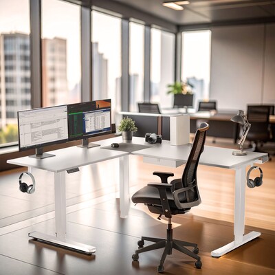 Mount-It! XL 75W Electric Corner Adjustable Standing Desk, White (MI-15029)