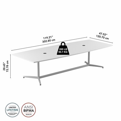 Bush Business Furniture 120W x 48D Boat Shaped Conference Table with Metal Base, White (99TBM120WHSVK)