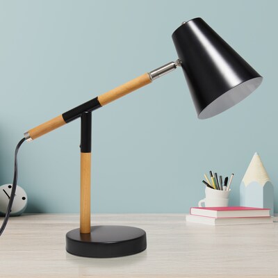 Creekwood Home Nordic LED Desk Lamp, 15.5", Matte Black/Wood (CWD-1020-BK)