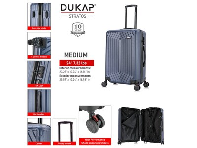 DUKAP Stratos 24" Hardside Suitcase, 4-Wheeled Spinner, TSA Checkpoint Friendly, Blue (DKSTR00M-BLU)