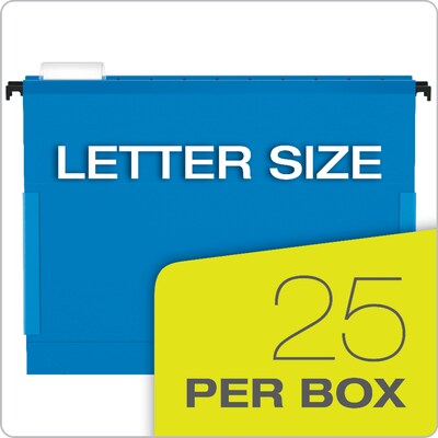 Pendaflex SureHook Reinforced Box Bottom Hanging File Folder, 1/5-Cut Tab, Letter Size, Blue, 25/Box (PFX 59202)