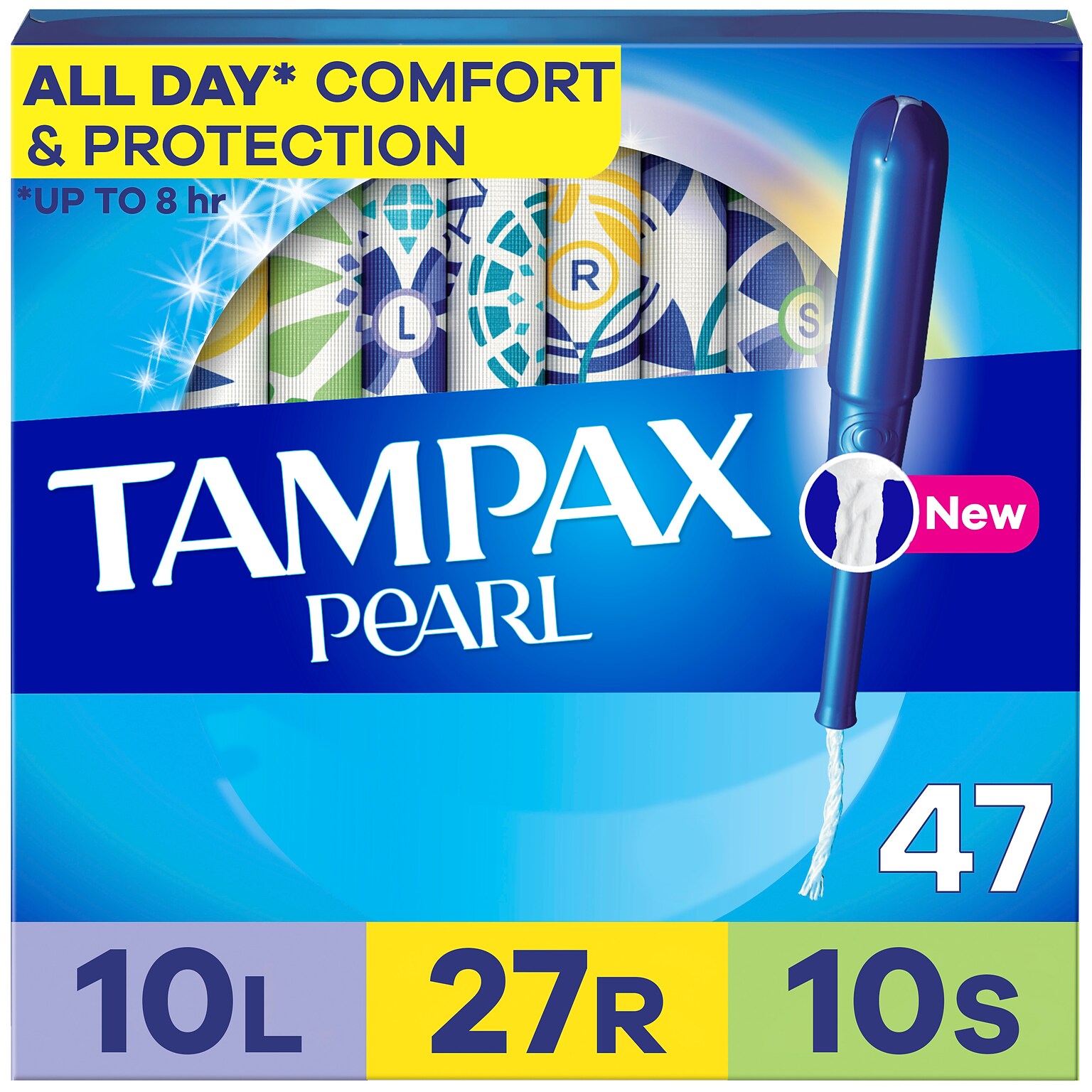 Tampax Pearl Tampons Variety Pack, Plastic Applicator, 47/Pack (71447)