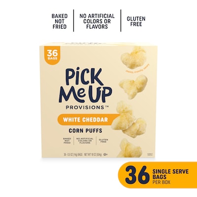 Pick Me Up Provisions™ Gluten Free White Cheddar Corn Puffs, 0.5 oz., 36/Box (PM63575)