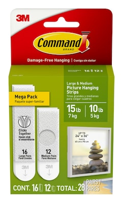 Command Assorted Hanging Strips, 15 lb., White, 28 Pairs/Pack (MMM1720928ES)