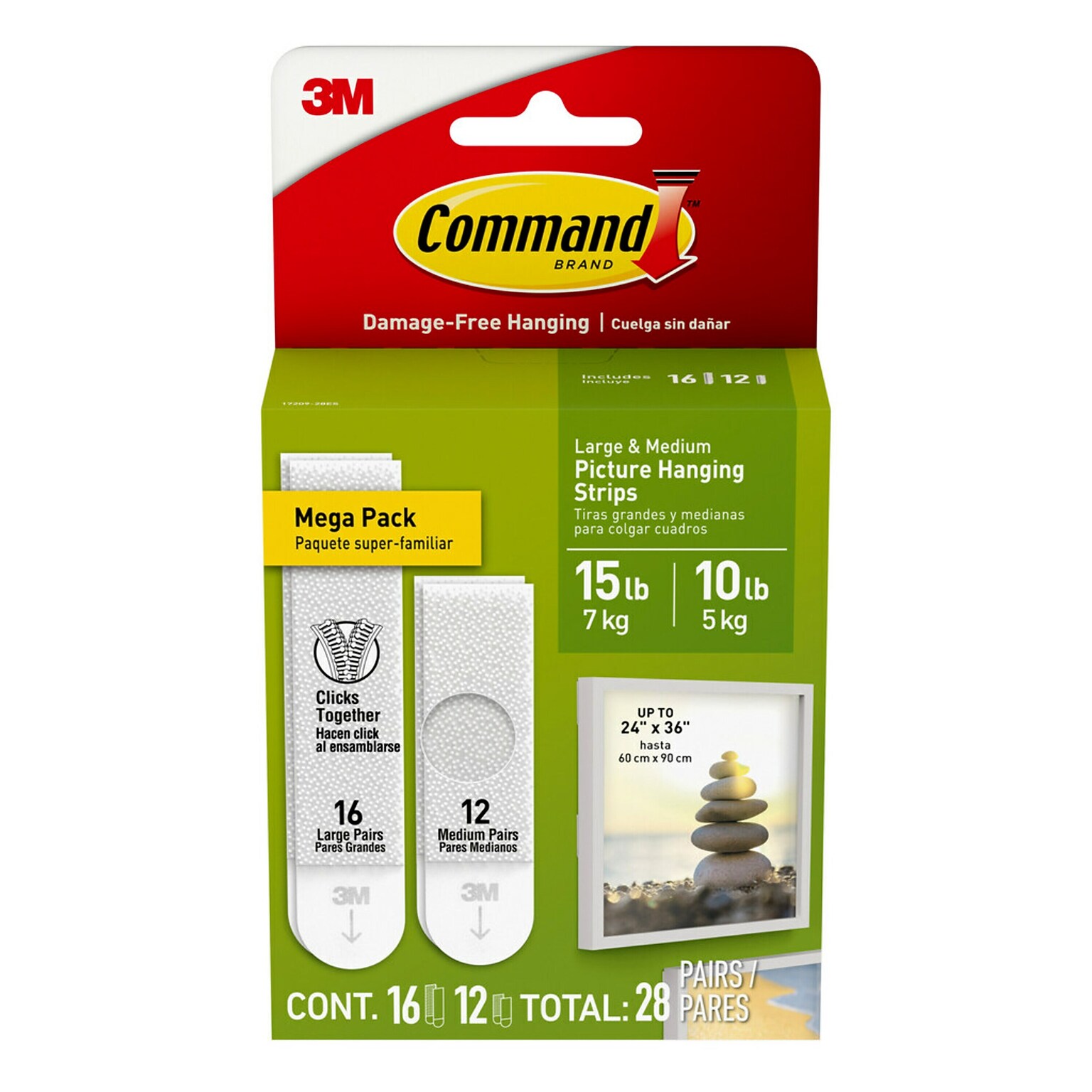 Command Assorted Hanging Strips, 15 lb., White, 28 Pairs/Pack (MMM1720928ES)