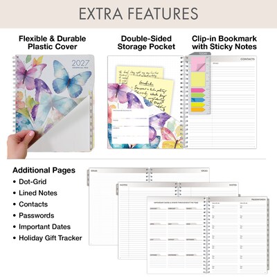 2027 Excello Brands Essential Pro 8.5" x 11" Weekly & Monthly Planner, Watercolor Butterflies (ESPRO-CY27-8511-33)