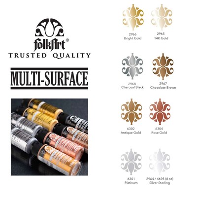 FolkArt Multi-Surface Acrylic Paint Set, 2oz., Metallics, 8/Set (FLKPROMOFAMET)