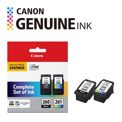 Canon PG-260/CL-261 Black/Tri-Color Standard Yield Ink Cartridge, 2/Pack (3725C006)