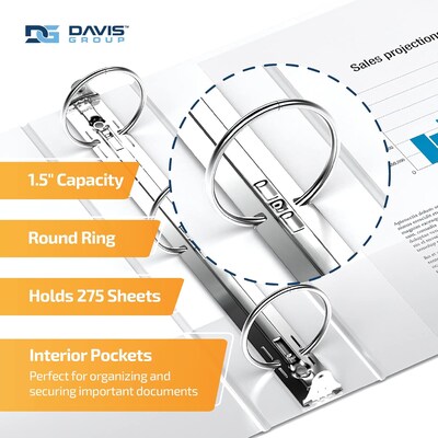 Davis Group QuickFit Heavy Duty 1 1/2 3-Ring Standard Binders, White, 4/Pack (97120-04)