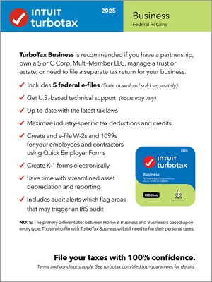 TurboTax Business 2025 Federal Only + E-file for 1 User, Windows 11, Download, INT940800V148