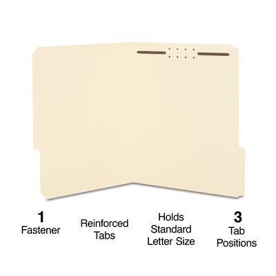 Quill Brand® Heavy-Duty Reinforced Assorted Tabs 1-Fastener Folders, Letter, Manila, 50/Box (737511)