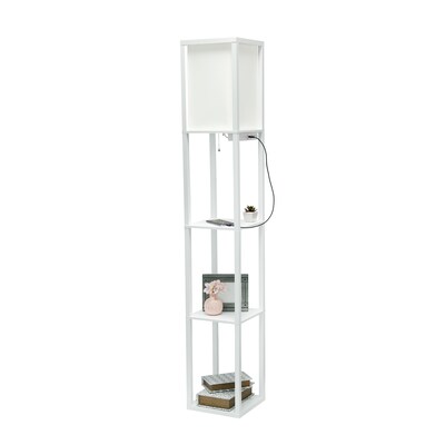 Simple Designs Etagere Organizer 62.5" Floor Lamp with Rectangular Shade, White (LF1037-WHT-CCLB)