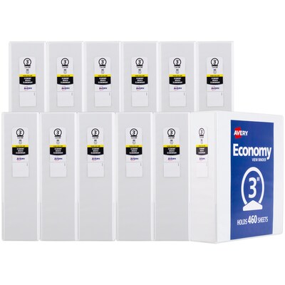 Avery Economy 3" 3-Ring View Binders, Round Ring, White 12/Pack (05741)