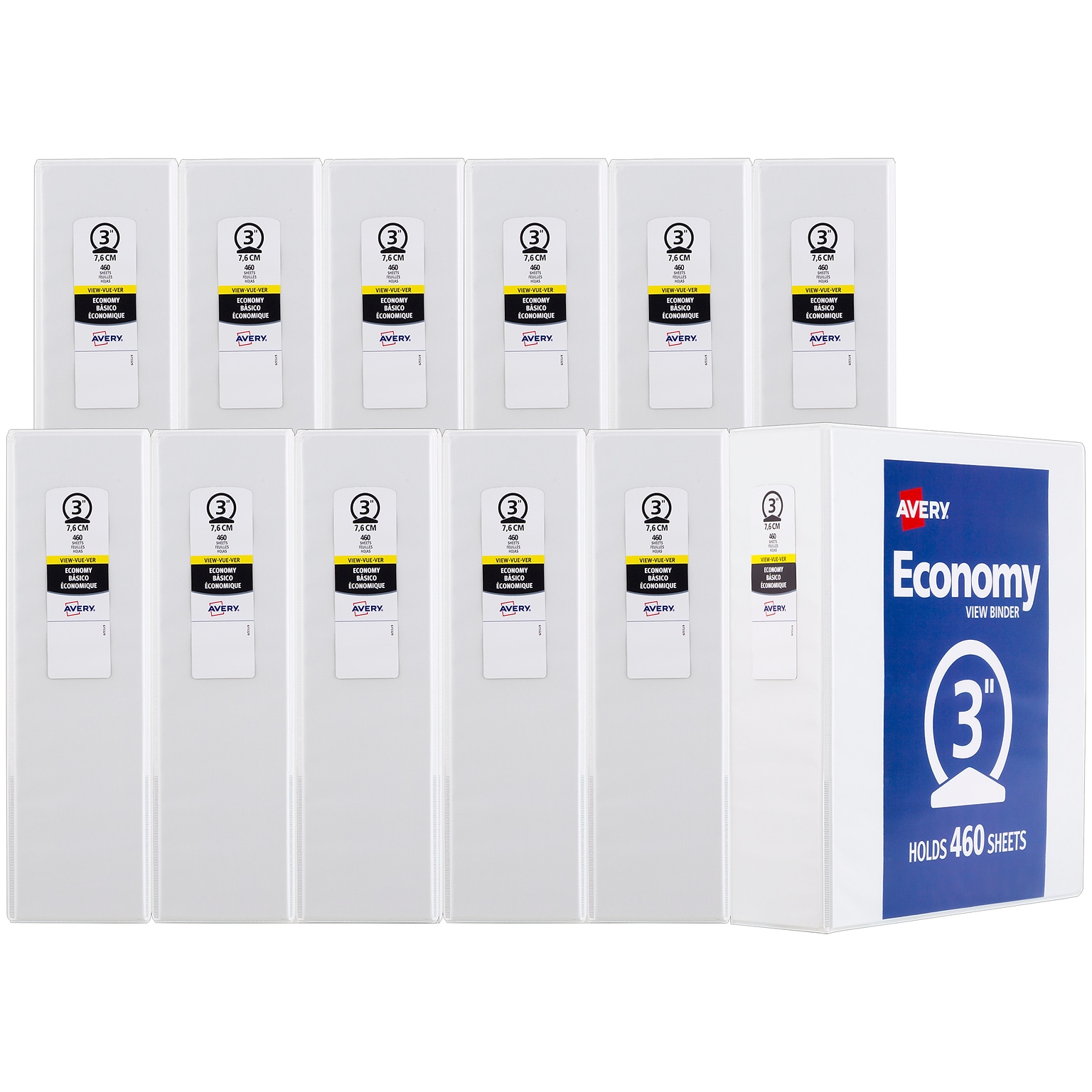 Avery Economy 3 3-Ring View Binders, Round Ring, White 12/Pack (05741)