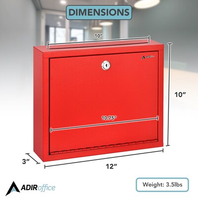 AdirOffice Steel Multipurpose Interoffice Mailbox Drop Box, Large, Red (631-03-RED-PKG)