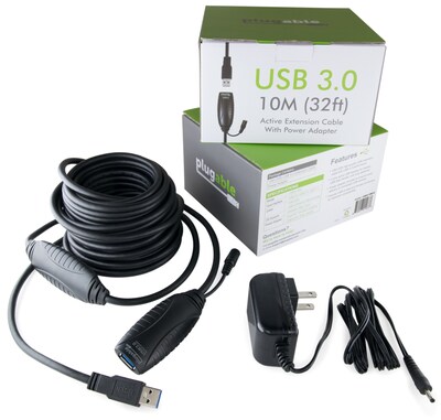 Plugable 32' USB 3.0 Type A to Type B Power Extension Cord, Black  (USB3-10M-D)