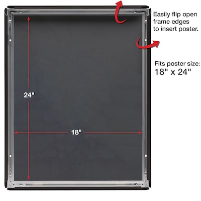 Excello Brands Metal Snap Frame, 18 x 24, Vertical/Horizontal, Wall Mounted, Black (SF-1824-BLK)