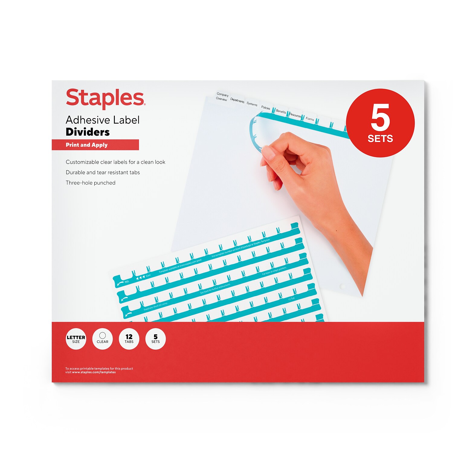 Staples Print & Apply Label Dividers, White, 12-Tabs, 5 Sets (ST63055)