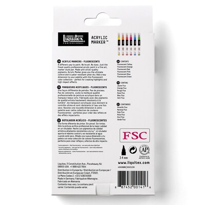 Liquitex Professional Acrylic Paint Marker, Fine Nib, 2 mm, Fluorescent Colors, 6/Pack (LIQ4690006)