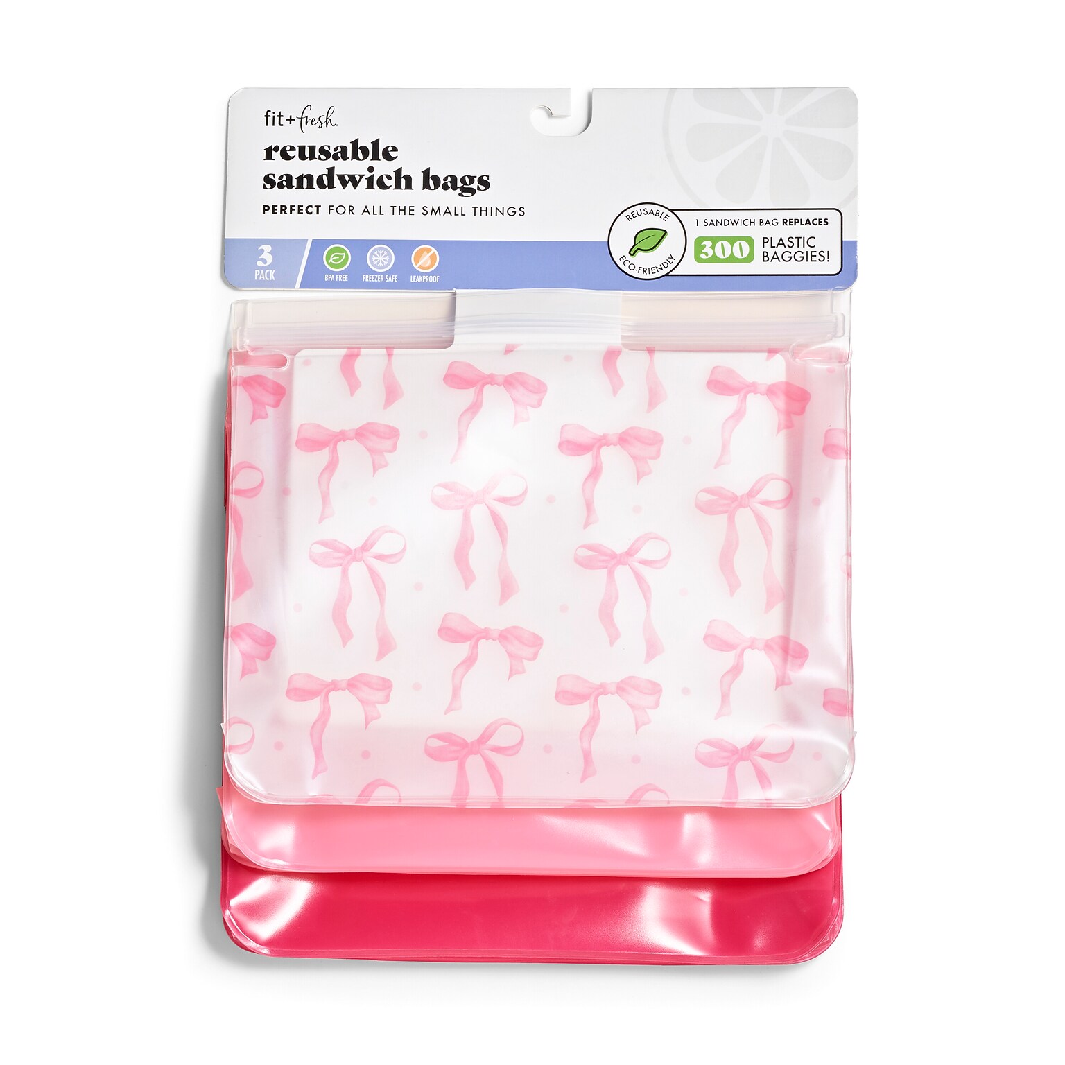 Fit & Fresh Reusable Sandwich Bags, Pink Satin Bows (8305S3819)