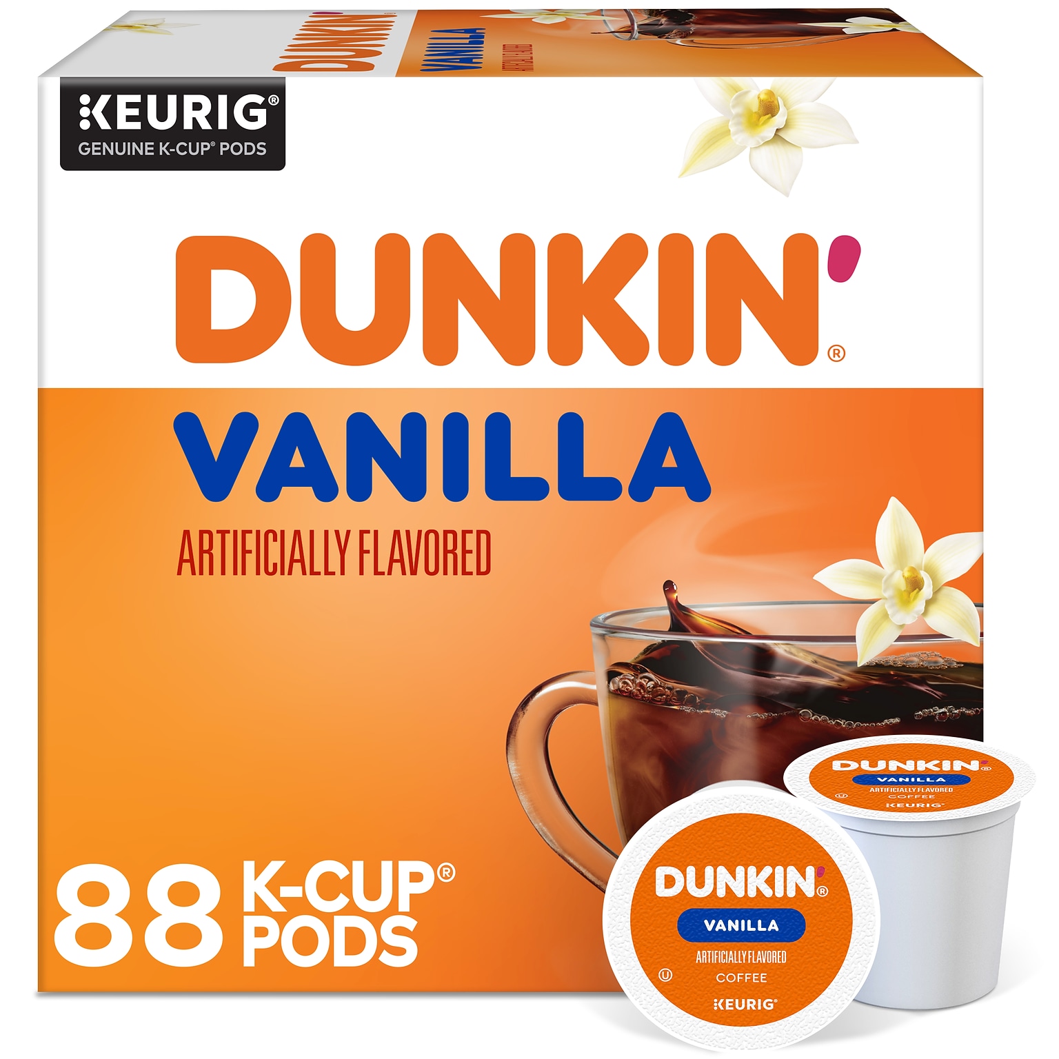 Dunkin Vanilla Keurig Single Serve K-Cup Coffee Pods, Light Roast, 88/Pods (400847)