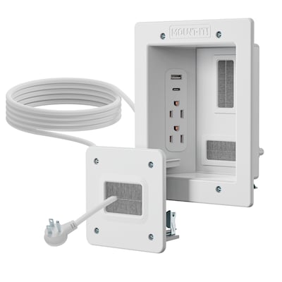 Mount-It! In-Wall Cable Management Kit with 2 Power Outlets, USB-A & USB-C Ports, White (MI-7287)