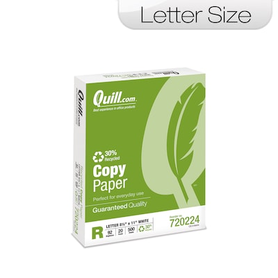 Quill Brand® 30% Recycled Copy Paper, 8-1/2 x 11", Letter Size, 92 Bright