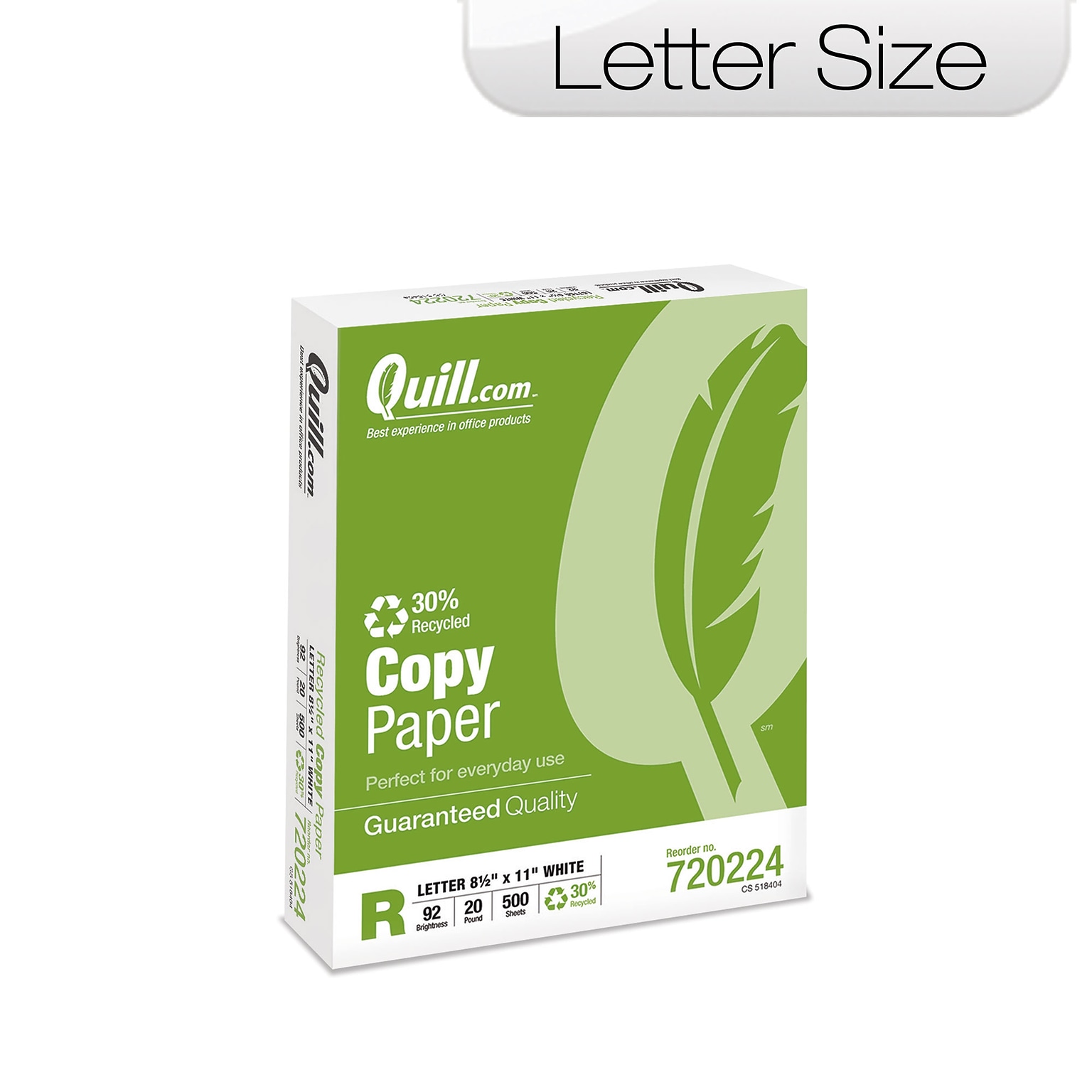 Quill Brand® 30% Recycled Copy Paper, 8-1/2 x 11, Letter Size, 92 Bright