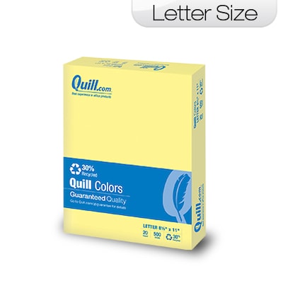 Quill Brand® 30% Recycled Multipurpose Paper, 20 lbs., 8.5 x 11, Canary Yellow, 500 sheets/Ream (7