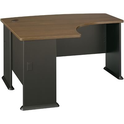 Bush Business Furniture Cubix Collection in Sienna Walnut/Bronze Finish, Left L-Bow Desk, Installed (WC25533FA)
