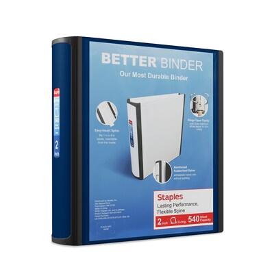 Staples® Better 2 3 Ring View Binder with D-Rings, Navy Blue (24067)