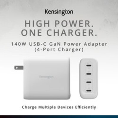 Kensington 140W USB-C GaN 4-Port Charger for Laptops & Mobile Devices, White (K38102NA)