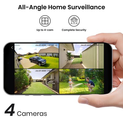 aosu 2K QHD 3.0-MP Outdoor Dual-Band Wireless AI-Smart Solar Security 4-Camera Kit with HomeBase Recorder, White (C9C-4H)