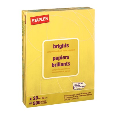 Staples Brights Multipurpose Colored Paper, 20 lbs., 8.5 x 11, Fluorescent Yellow, 500/Ream (25204)