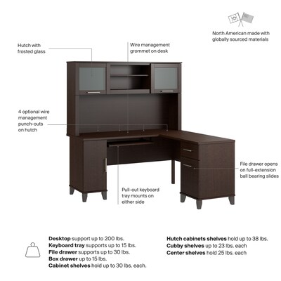 Bush Home Somerset 60" W L Shaped Computer Desk with Hutch, Mocha Cherry (SET002MR)