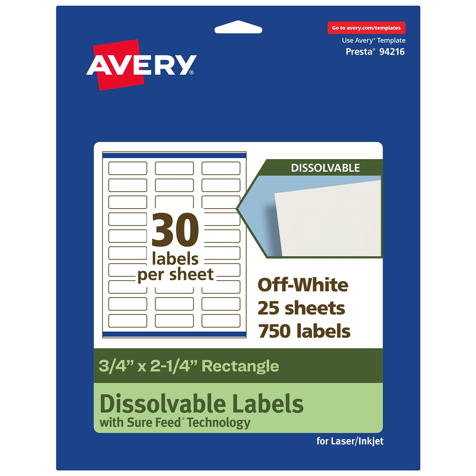 Avery Dissolvable Rectangle Multipurpose Labels, 0.75 x 2.25, Off-white, 750/Pack (94216)