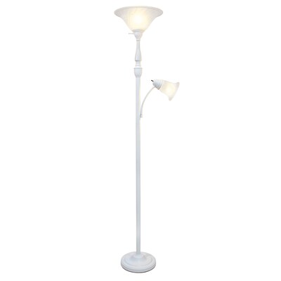 Lalia Home Torchiere Floor Lamp with Reading Light and Marble Glass Shades, White (LHF-3003-WH)
