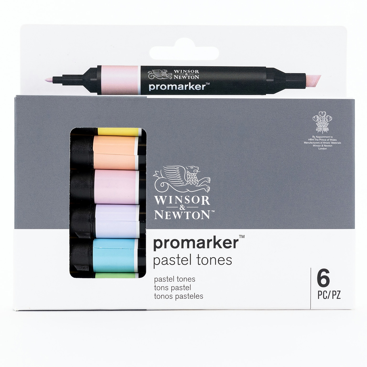 Winsor & Newton Promarker Dual-Tip Alcohol Based Marker, Pastel Tones, 6/Pack (WNX0290113)