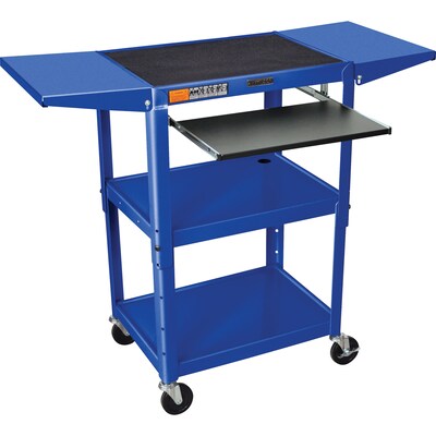 Luxor® Adjustable-Height Steel Multi-Media Cart with Keyboard and Drop-Leaf Shelves, Blue