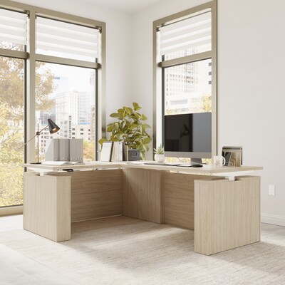 Bush Business Furniture Stratus 60W Electric L-Shaped Adjustable Standing Desk, Natural Elm (SUT013NE)