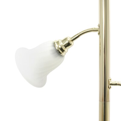 Lalia Home Torchiere Floor Lamp with 2 Reading Lights and Scalloped Glass Shades, Gold (LHF-3002-GL)